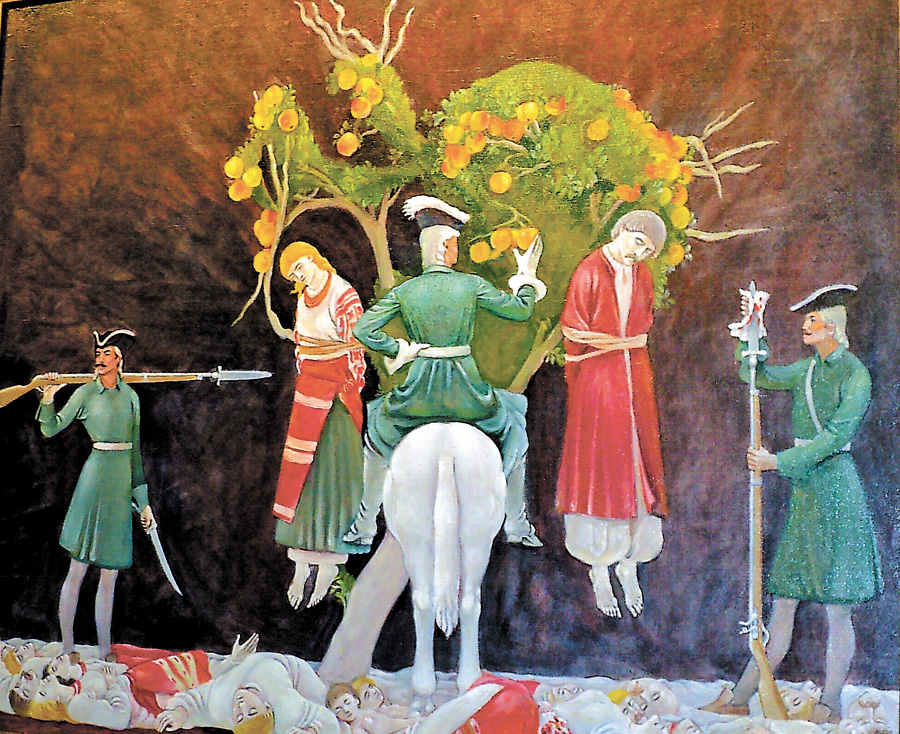 Картина Миколи Данченка «Батуринські яблука» аж морозом проймає.