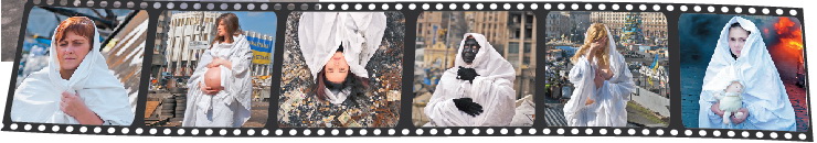 На семи фото молодих жінок у білих покривалах знято в різних стадіях материнства. Фото з сайту 7madonnas.com 