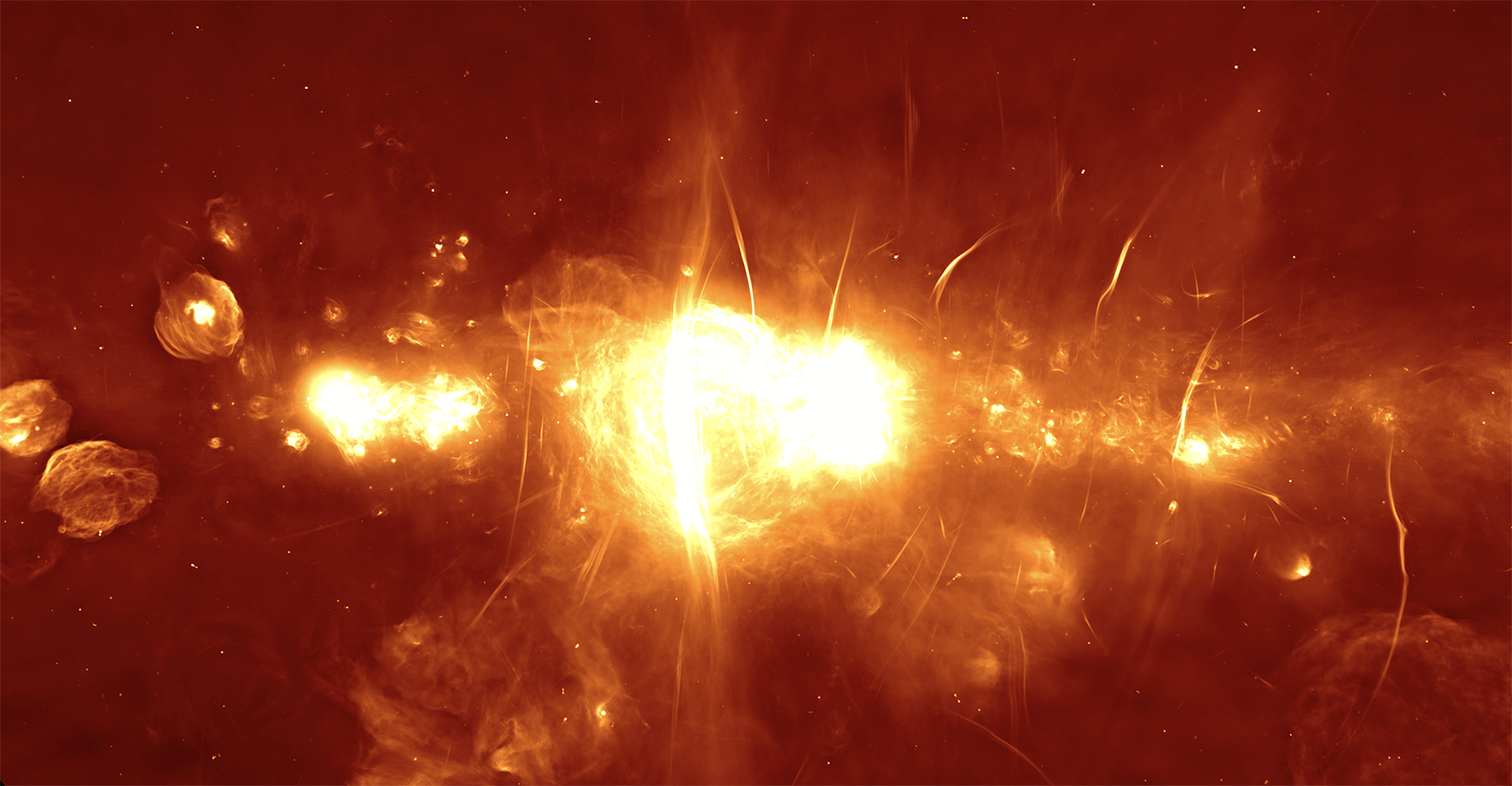 Панорама центру Чумацького Шляху від «MeerKAT», що охоплює площу 1000 на 500 світлових років. Credit: MeerKAT