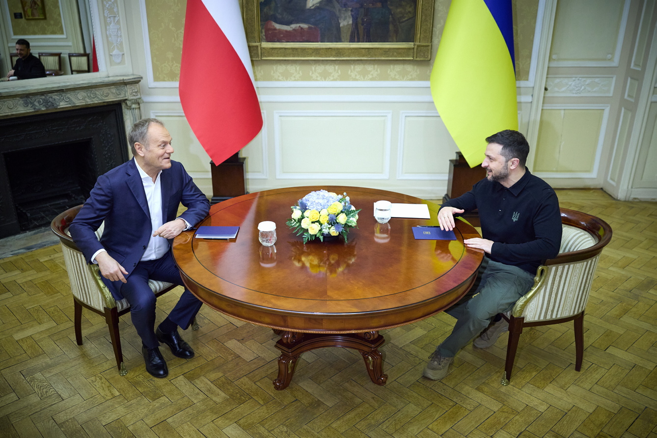 Дональд Туск запевнив Володимира Зеленського, що Україна завжди може розраховувати на підтримку від Польщі, зокрема на шляху до ЄС і НАТО. Фото з сайту president.gov.ua