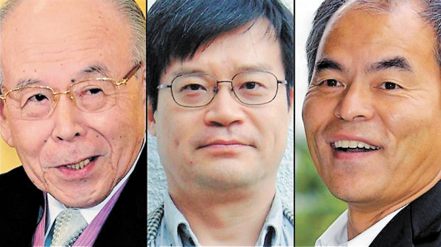 Воїни світла. Професори Ісама Акасакі, Хіроші Амано та Сюдзі Накамура (зліва направо). Фото з сайту en.mercopress.com