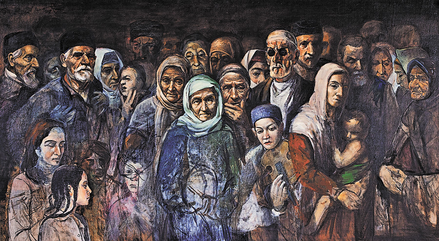 На момент депортації у татарських поселеннях залишилися лише жінки, діти та літні люди. Картина Рустема ЕМІНОВА. Репродукція з сайту alpertungaunal.tumblr