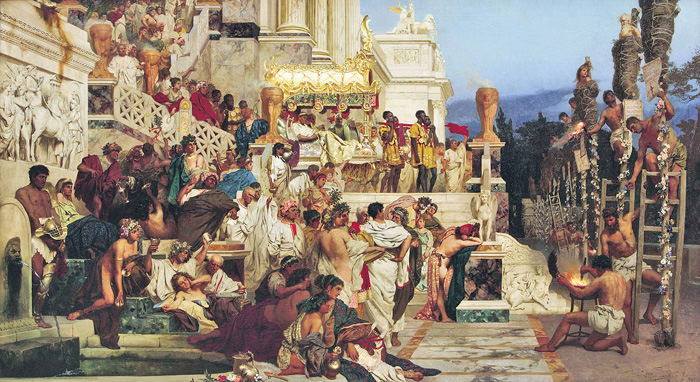 Відсунуті на край зображення мучеників-християн на картині Семирадського «Світочі» нагадують про реалії світу, де зло, що нібито торжествує, ще не відає про свою загибель