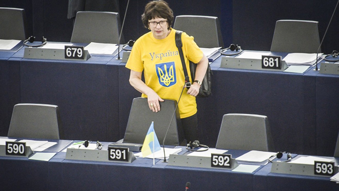 Сандра Калнієте не приховує своєї громадянської позиції. Фото з cайту alamy.de
