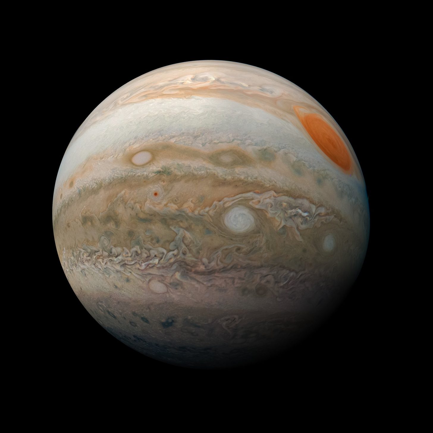 Вражаючий вид на велика червону пляму Юпітера і турбулентну південну півкулю. Credits: NASA / JPL-Caltech / SwRI / MSSS / Kevin M. Gill