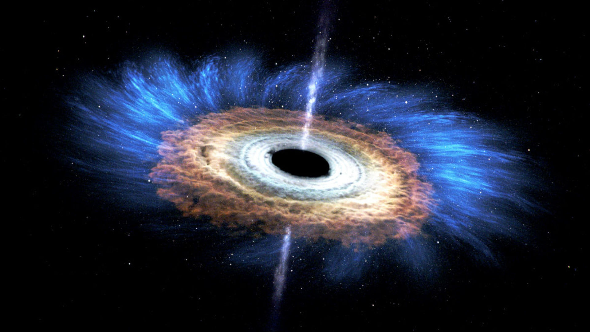 У середині нашої галактики Чумацького Шляху знаходиться гігантська чорна діра, яка повинна бути еквівалентна приблизно 4 мільйонам сонячних мас.
