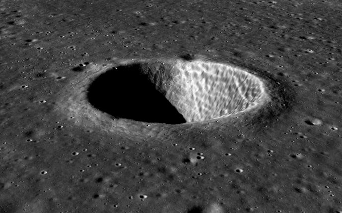 Тривимірне зображення кpaтepa нa Місяці, отриманого з допомогою TMC-2. Фoтo: ISRO