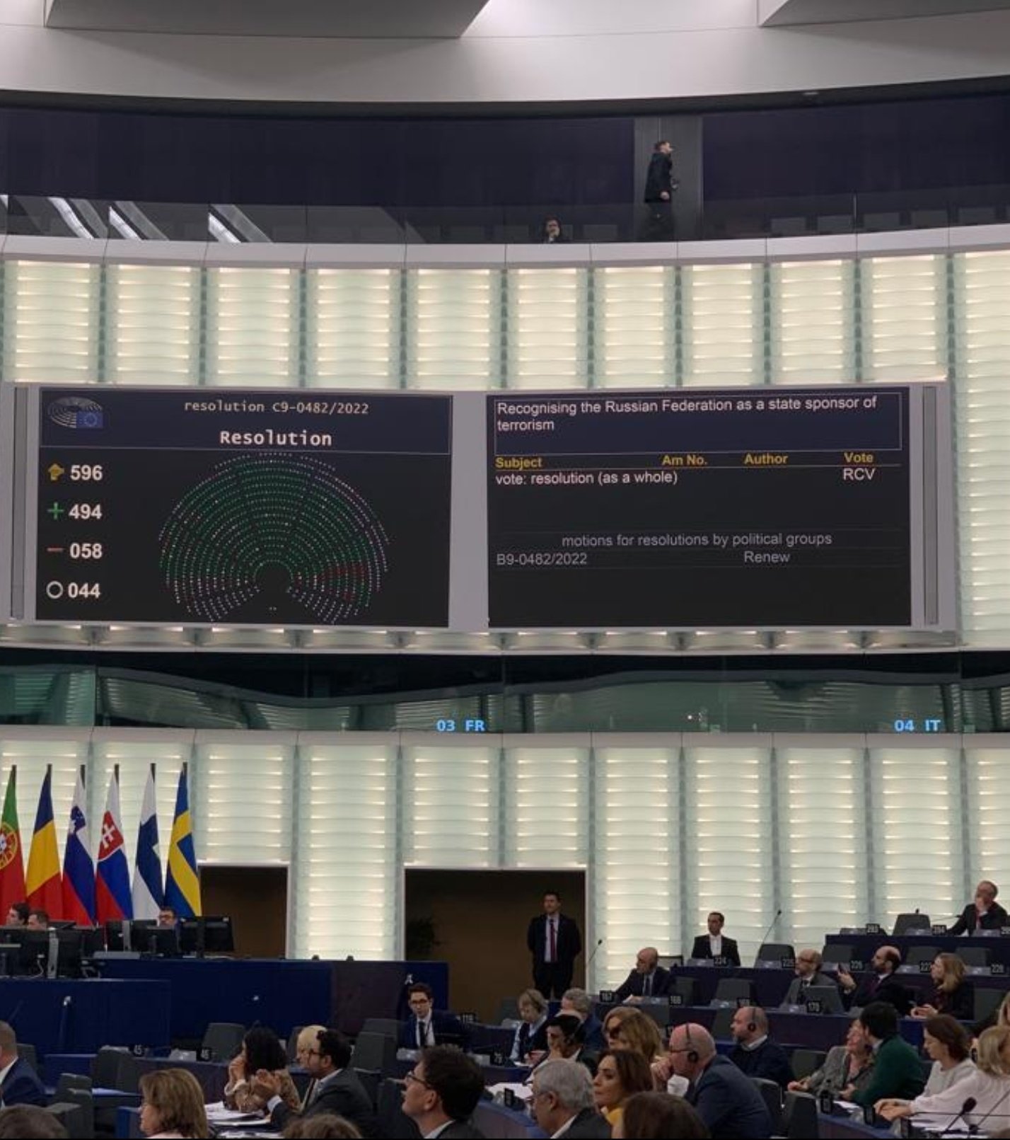Резолюцію Європарламенту підтримали 494 депутати, 58 були проти, 44 утрималися. Фото з сайту opentv.media