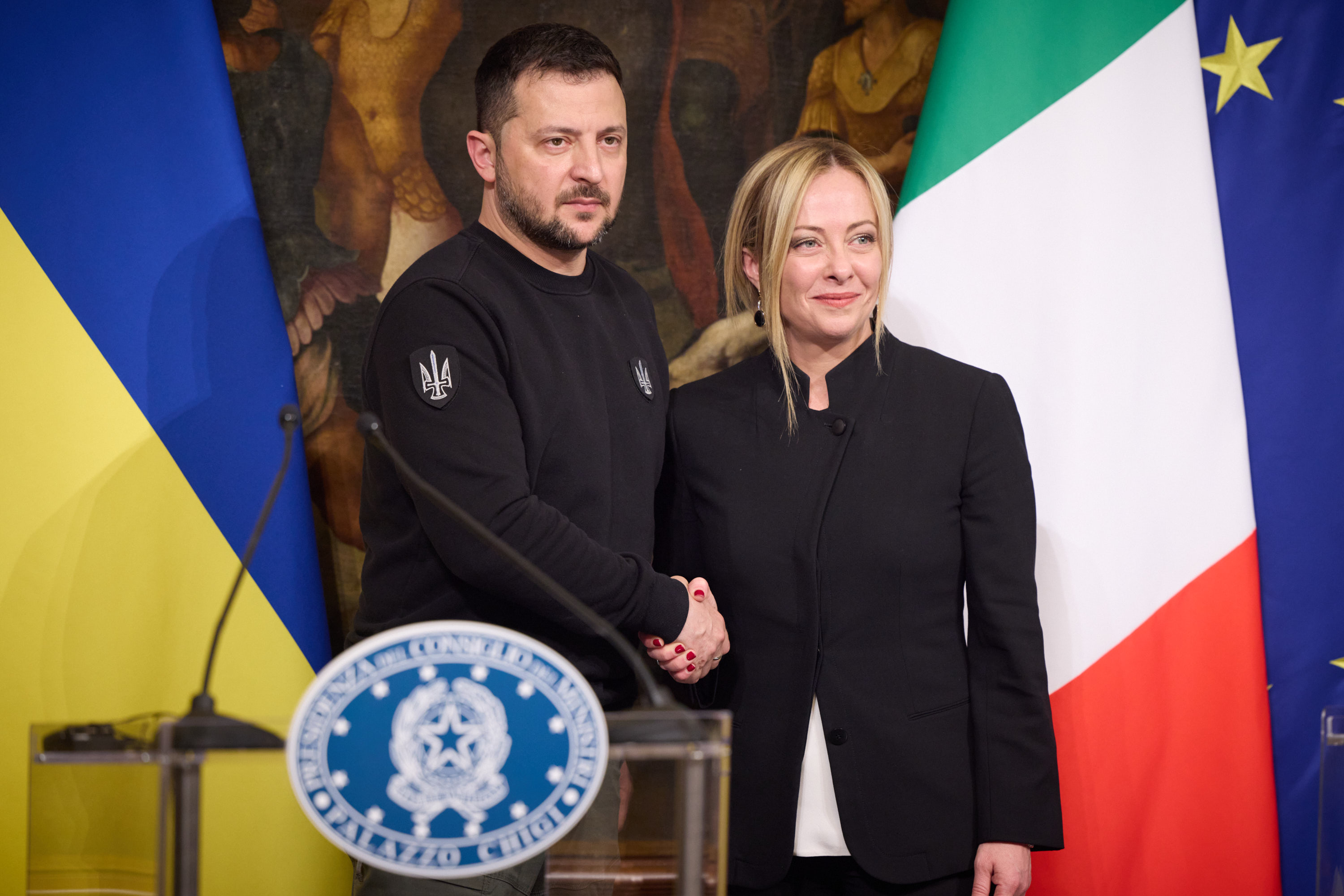 Джорджа Мелоні наголосила, що Італія й далі надаватиме допомогу як у межах двосторонньої, так і багатосторонньої співпраці. Фото з сайту president.gov.ua