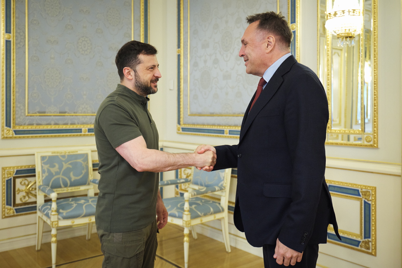 Володимир Зеленський подякував Торе Оншуусу Сандвіку і норвезькому уряду за вагому військову підтримку нашої країни. Фото з сайту president.gov.ua 